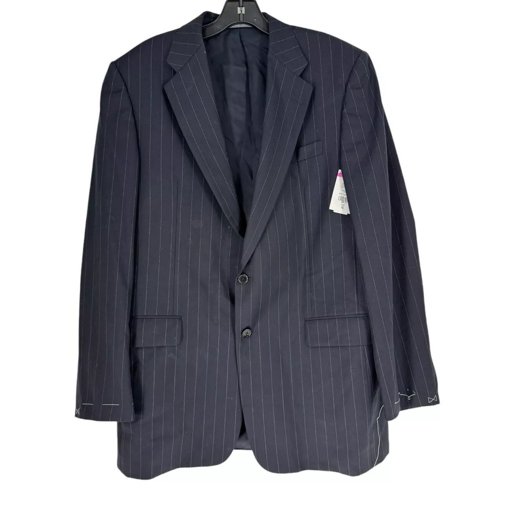 Hickey Freeman Men's Navy Blue Stripe 2-Button Single Vent Blazer Size 42L